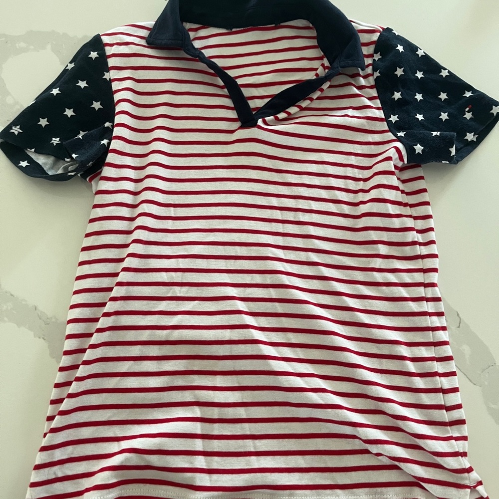 Red and White Striped Kids Polo Shirt with Star Sleeves